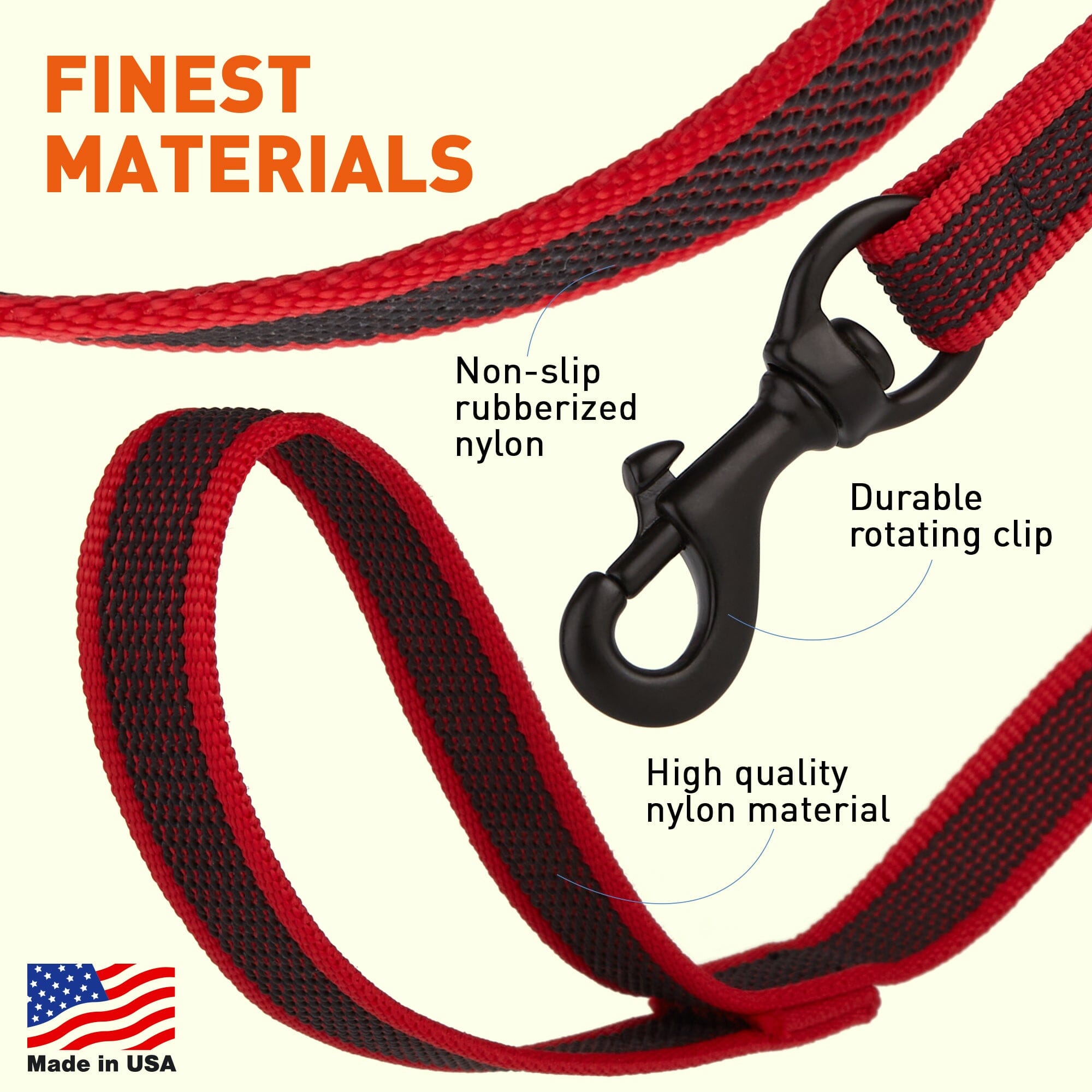 Msdfvs | Rubber-Infused Nylon Dog Leash – Training, Outdoor Adventures & Travel Companion