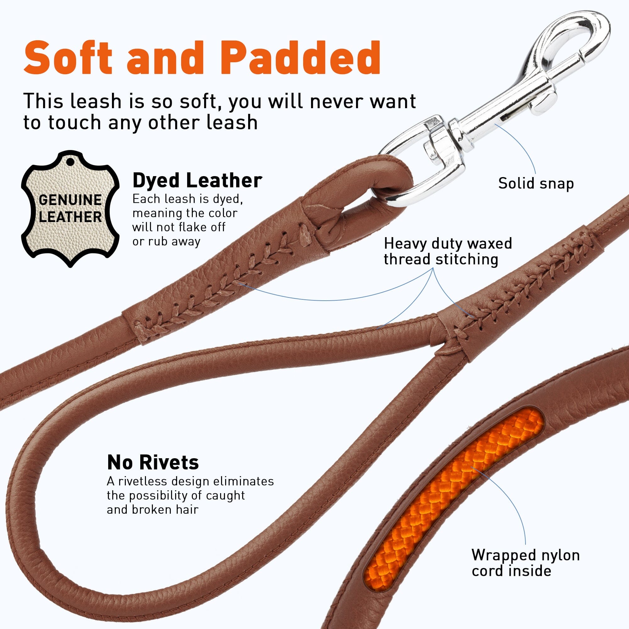 Msdfvs | Soft Leather Round Dog Lead – Urban Walks, Training & Outdoor Adventures
