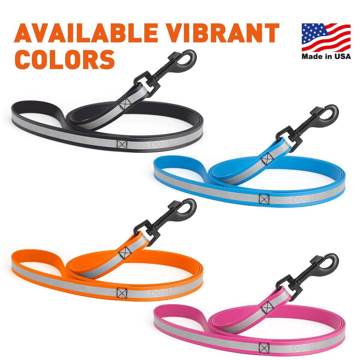 Msdfvs | Reflective Biothane Dog Leash with Black Hardware – Evening Walks, Training & Outdoor Adventures