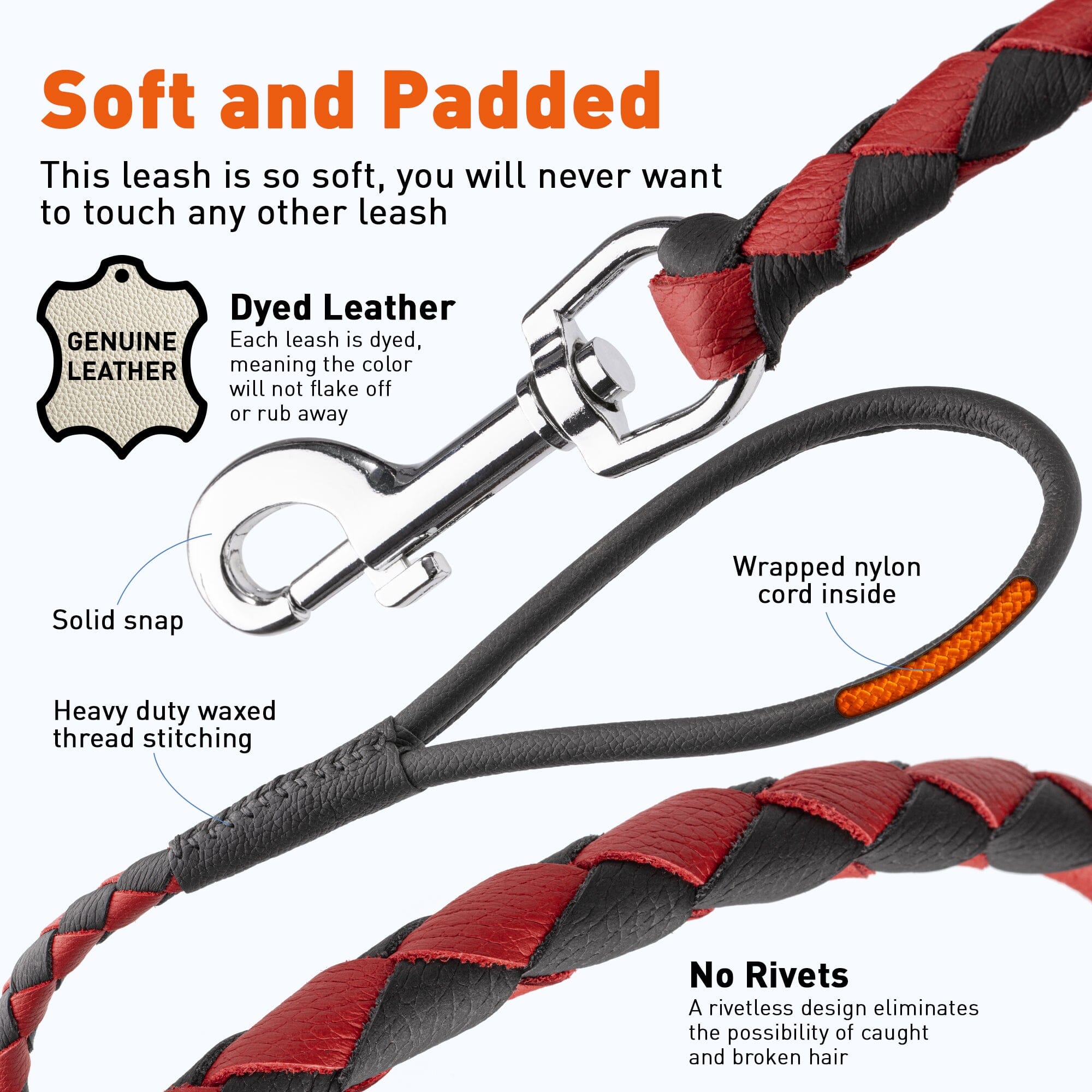 Msdfvs | Dual-Color Braided Leather Round Lead – Training, Urban Walks & Outdoor Adventures