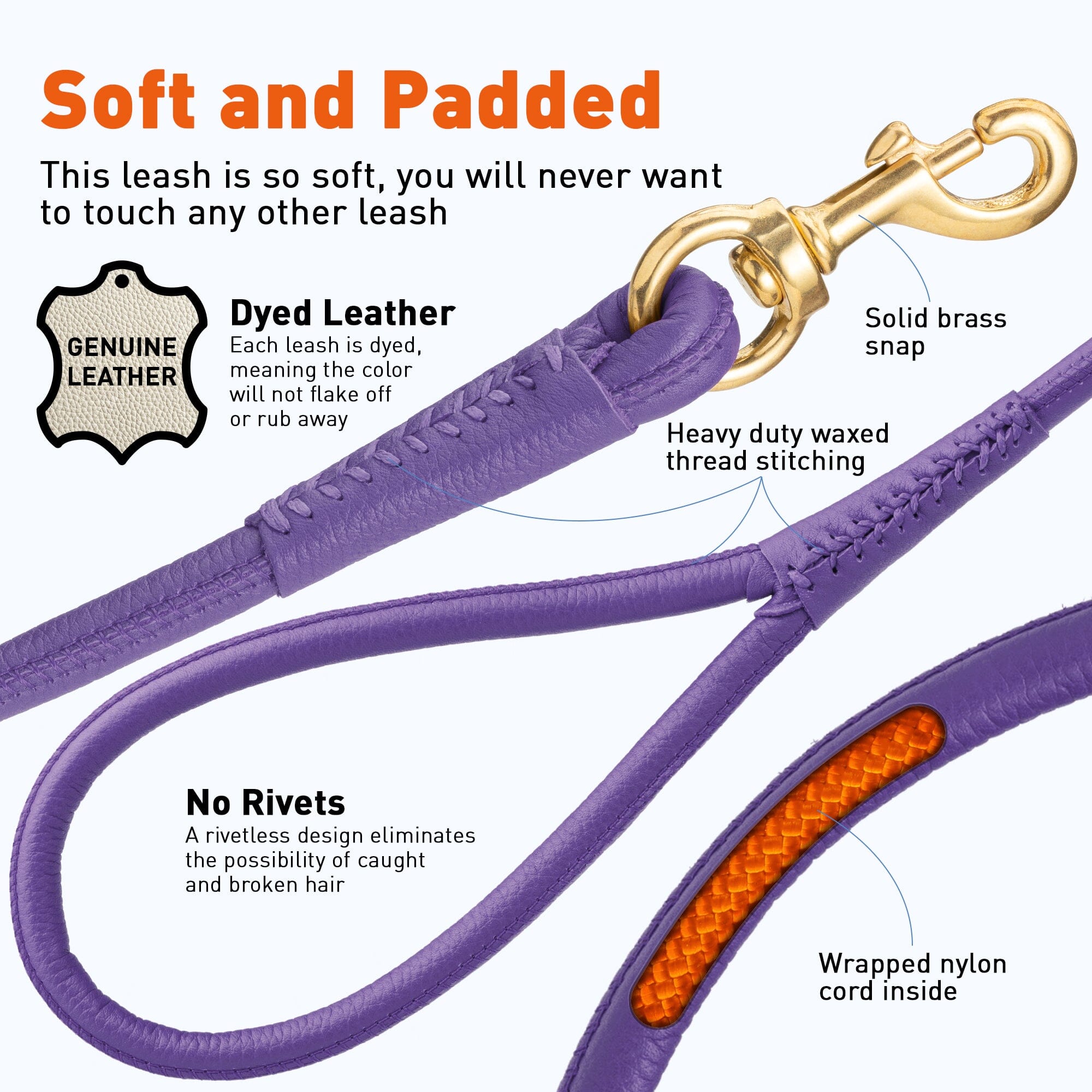 Msdfvs | Rolled Leather Dog Leash with Brass Snap Hook – Urban Strolls, Travel, & Elegant Control