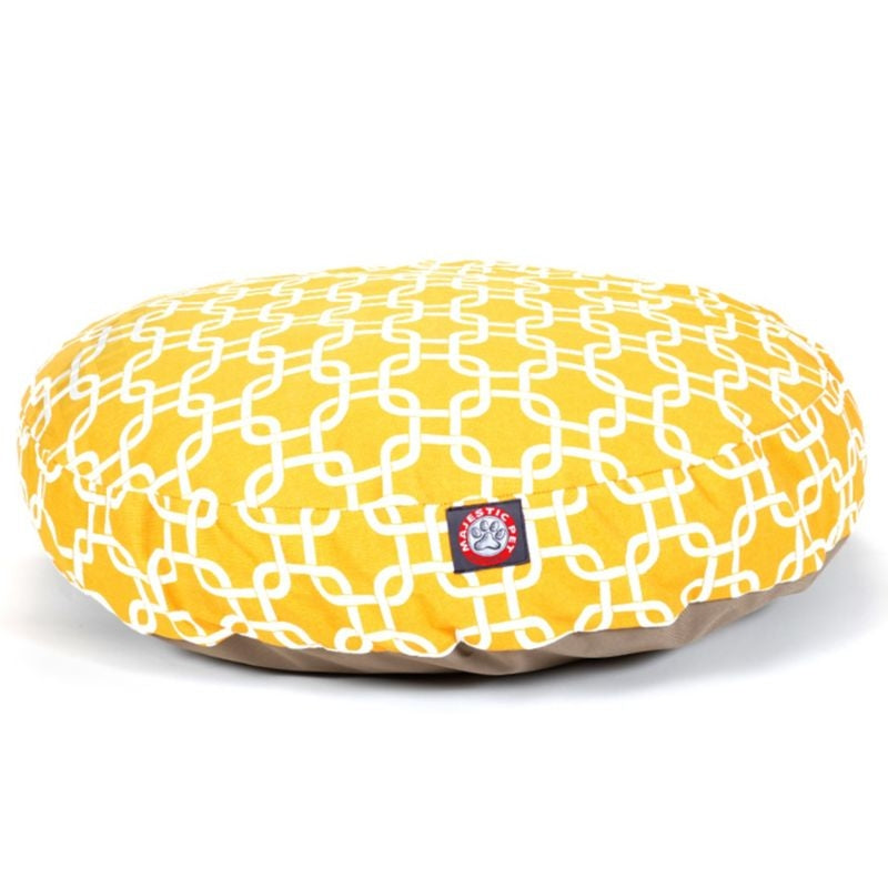Msdfvs | Yellow Patterned Outdoor Round Pet Bed, Circular Dog Bed for Patio Placement