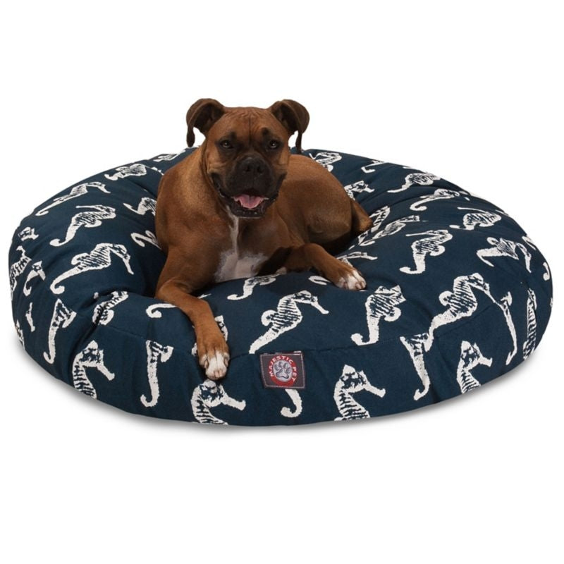 Msdfvs | Outdoor Round Pet Bed with Sea-Themed Pattern, Navy Blue Dog Bed for Patio Spaces