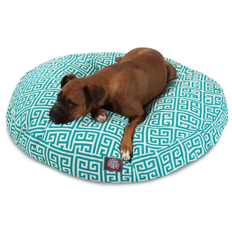 Msdfvs | Outdoor Round Pet Bed with Geometric Tower Pattern, Circular Dog Bed for Open Spaces