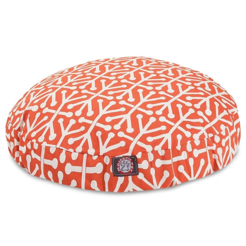 Msdfvs | Round Outdoor Pet Bed with Aruba-Style Pattern, Orange Dog Bed for Patio Areas