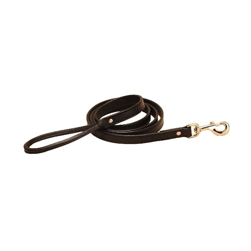 Msdfvs | Classic Black Leather Dog Leash – Rolled Handle Lead with Nickel Finish