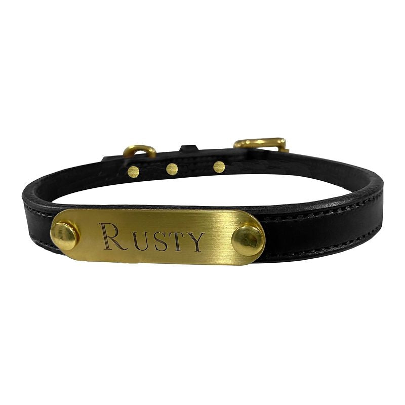Msdfvs | Flat Leather Dog Collar with Custom Name Detail, Adjustable Pet Collar