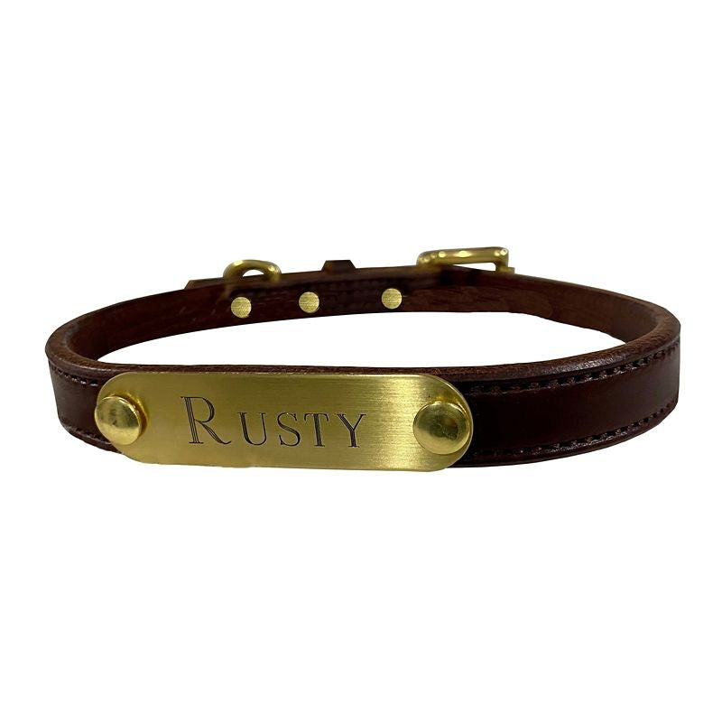 Msdfvs | Flat Leather Dog Collar with Custom Name Detail, Adjustable Pet Collar