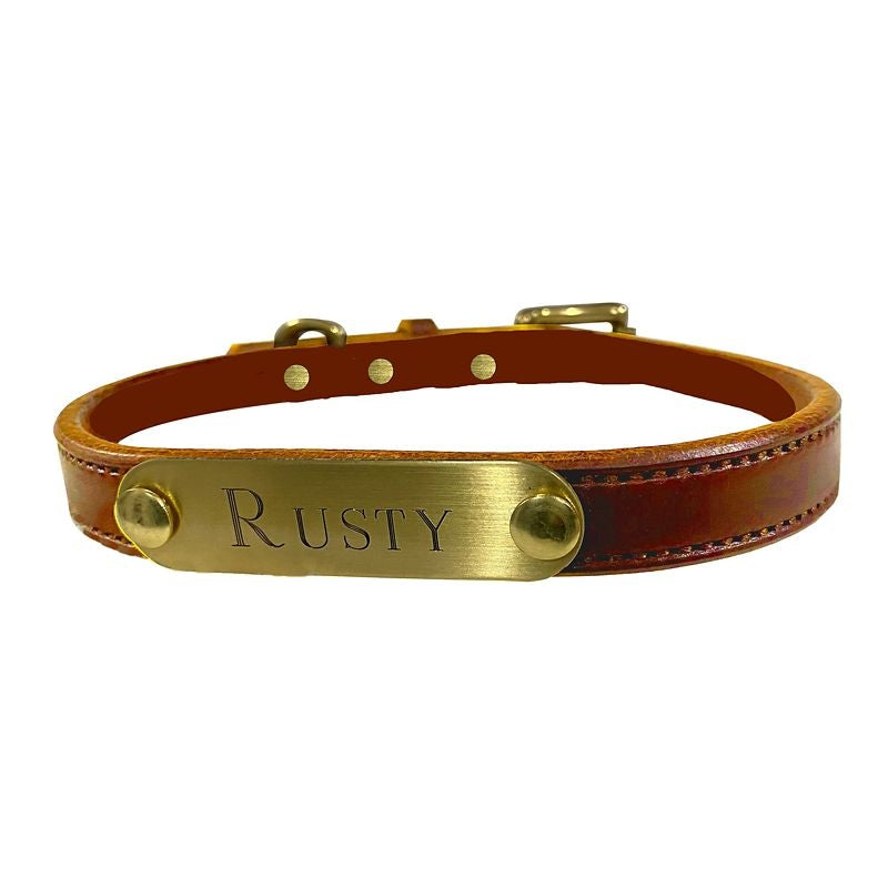 Msdfvs | Flat Leather Dog Collar with Custom Name Detail, Adjustable Pet Collar
