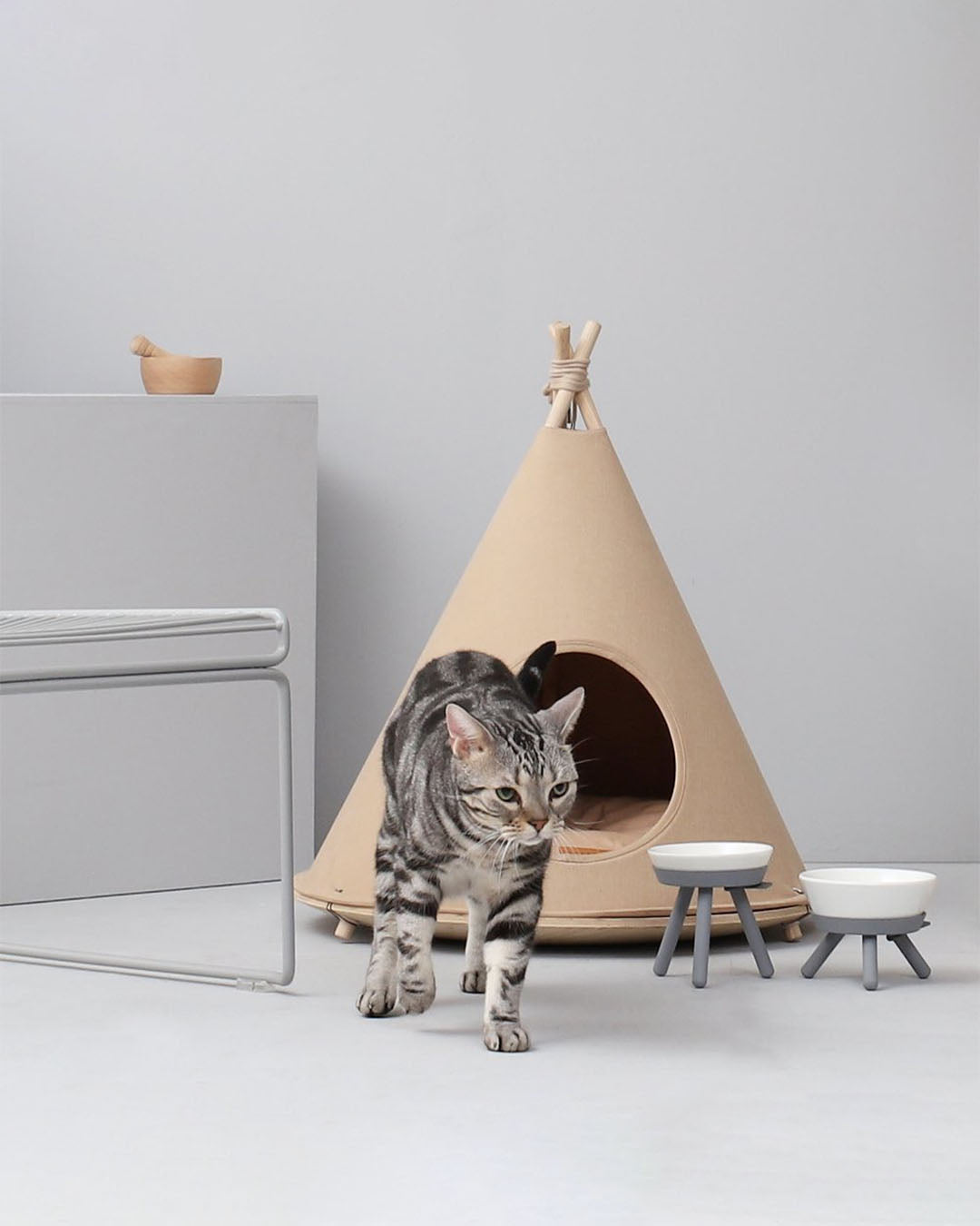 Msdfvs | Gray Low-Profile Pet Table for Grounded Indoor Feeding Areas