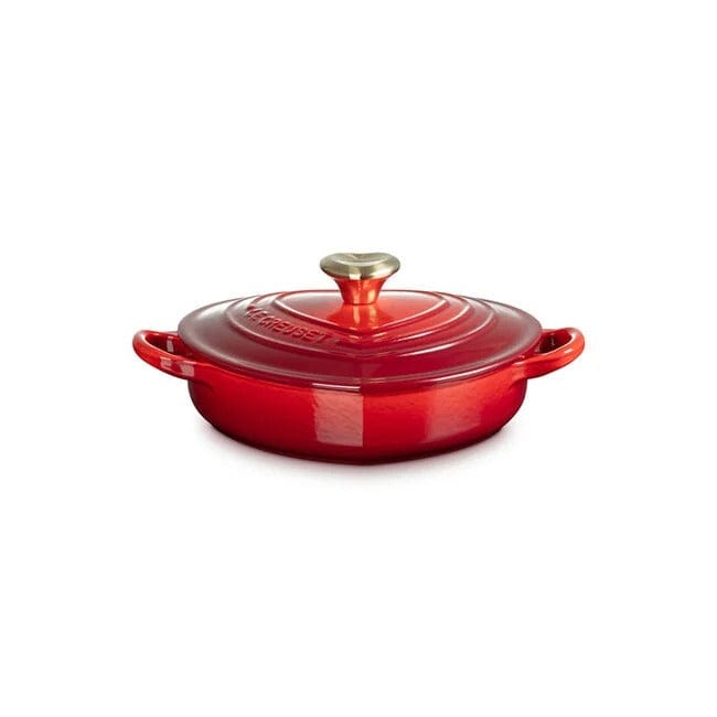 Classic Shallow Heart Cocotte with Light Gold Heart Knob, 1.25 Quart - Cerise