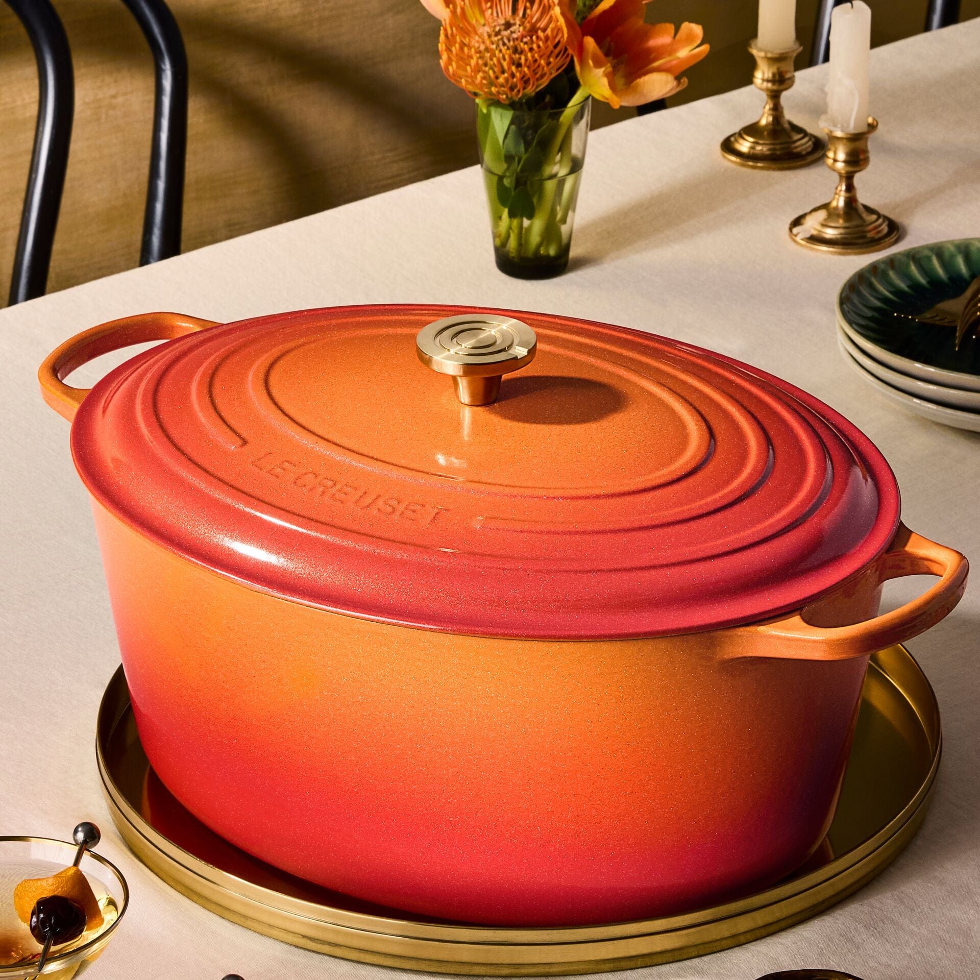 Classic Signature Oval Oven with Crucible Knob - 15.5 Quart - Flamme Dorée - Limited Edition